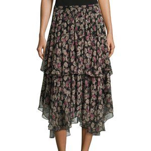 LoveShackFancy Silk Alex Skirt Black Essex Floral